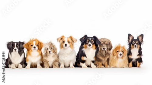 Group cute dogs with different dogs isolated on white background
