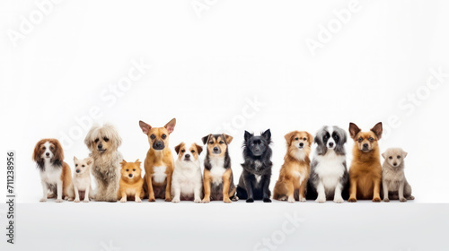 Group cute dogs with different dogs isolated on white background