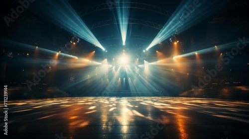 Majestic stage spotlight shining down, signifying a grand opening or a significant event © Malika
