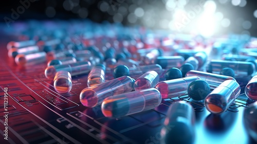 Health and medicine in the digital age, depicted with pills and molecular structures