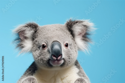 koala isolated on blue background   copy space for text