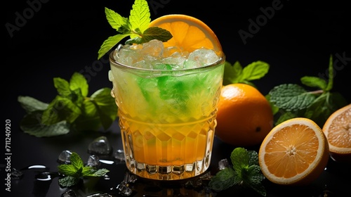 The art of mixology showcased by a vibrant orange cocktail garnished with mint