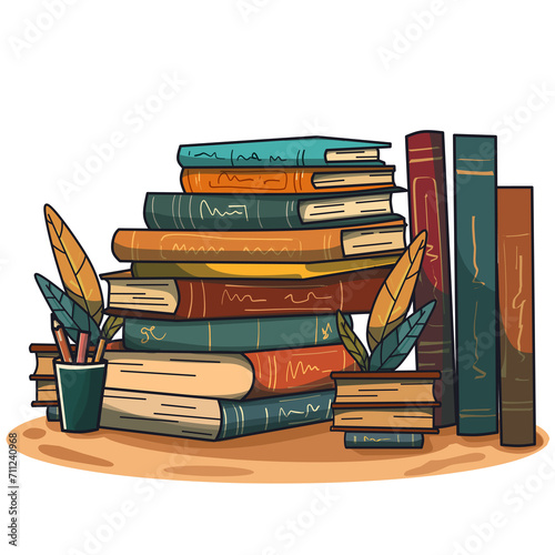 Illustration stack of books and office stationery