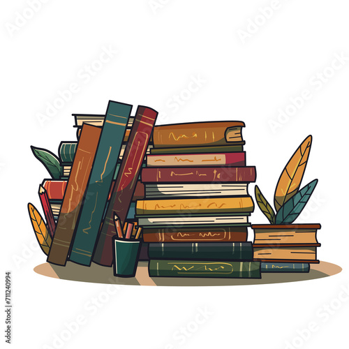 Illustration stack of books and office stationery