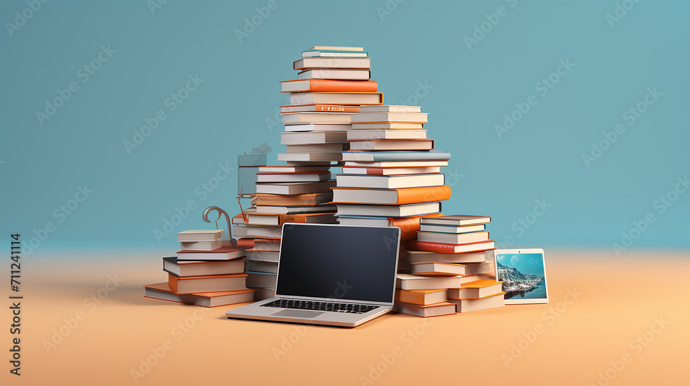 online education. e learning concept stack of books - obrazy, fototapety, plakaty 