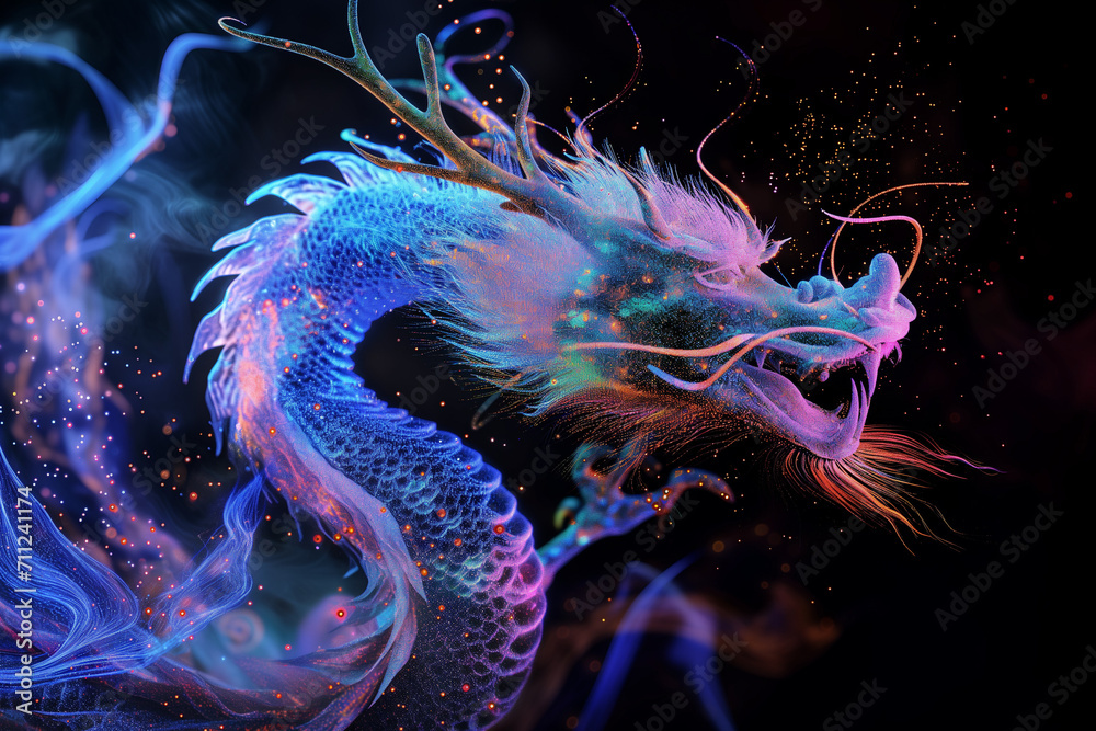 Particles effect of Chinese dragon on dark backgrounds. Particles effect of Chinese dragon on dark backgrounds.