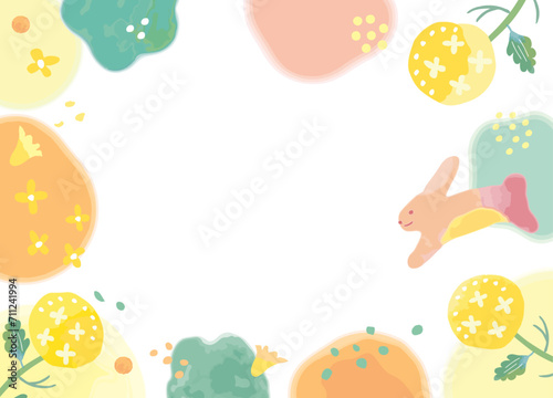 春らしい菜の花とうさぎのイラストフレーム