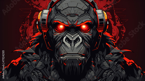 illustration of a gorilla robot with a cool design with red eyes without a background  photo