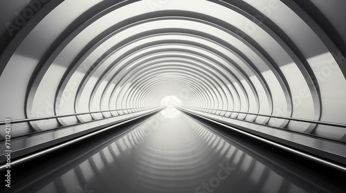 The linear symmetry of an airport jet bridge, leading the eye toward adventure