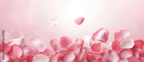 Petals of pink rose gentle background. flying petals for romantic banner design.