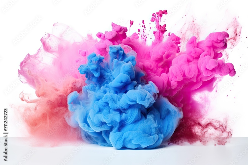 Colorful powder explodes white background