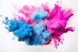 Colorful powder explodes white background