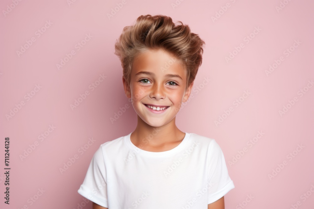 Portrait of a cute little boy with blond hair on a pink background Portrait of a cute little boy with blond hair on a pink background