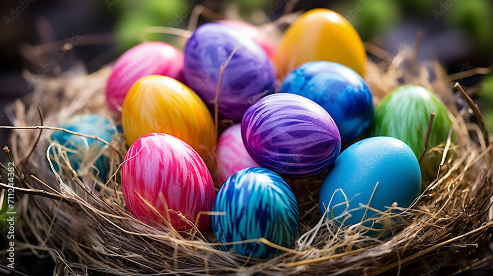 Fototapeta premium easter eggs in a nest