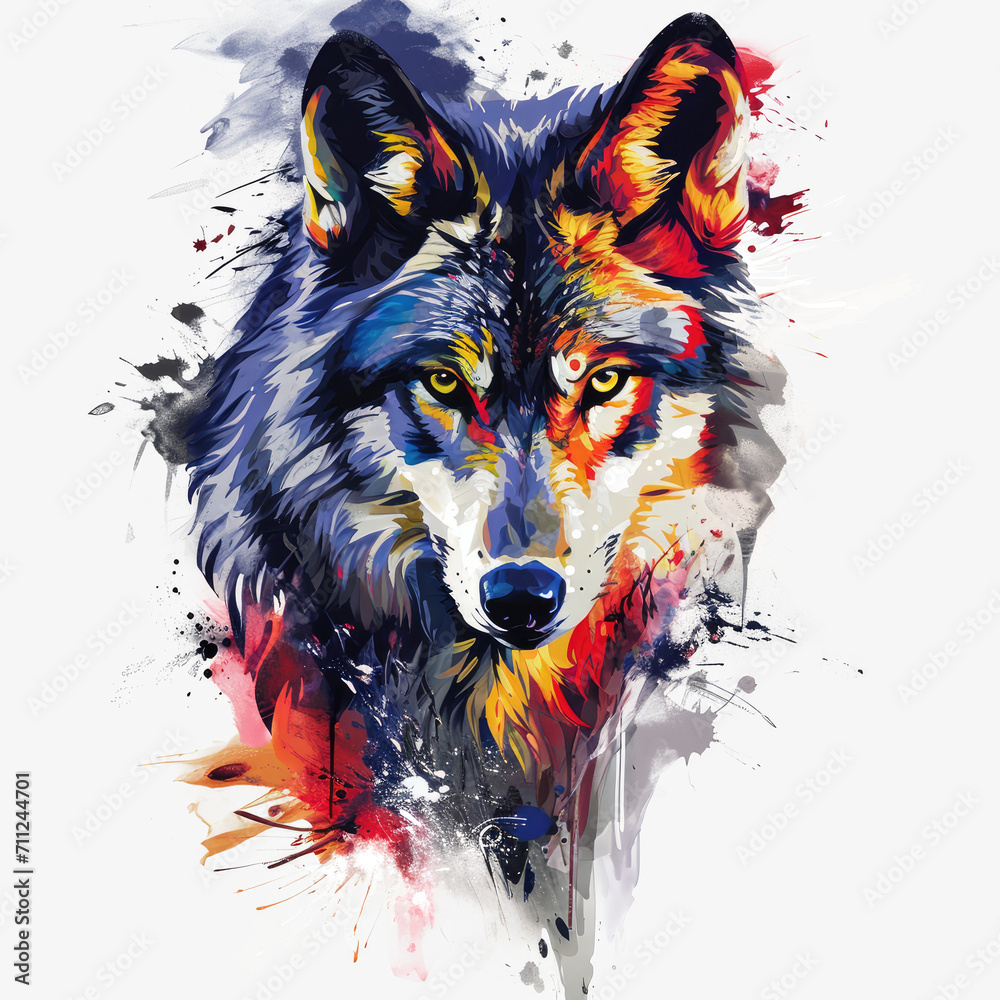 Fototapeta t-shirt illustration design watercolor wolf, Transparent background. Ai generated Images