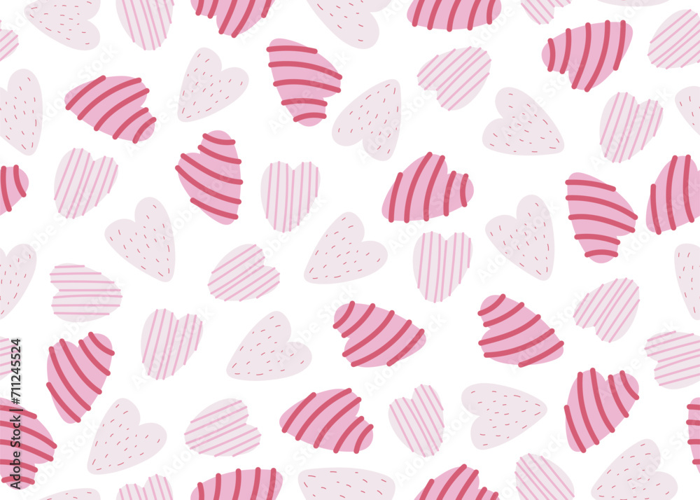 Cute pink Hearts Seamless Pattern. Retro Love Style for Print on Textile, Wrapping Paper. Pink Print for Princess Baby.