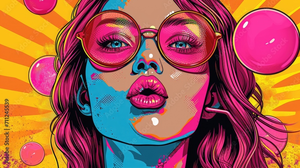 Artistic interpretation of bubble gum pop art, bold colors, and retro