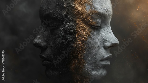 Artistic representation of human emotions, a face with half in shadow and half in light, symbolizing duality