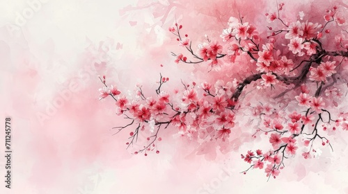 Artistic watercolor illustration of Sakura branches, subtle shades of pink and white, elegant and minimalist style