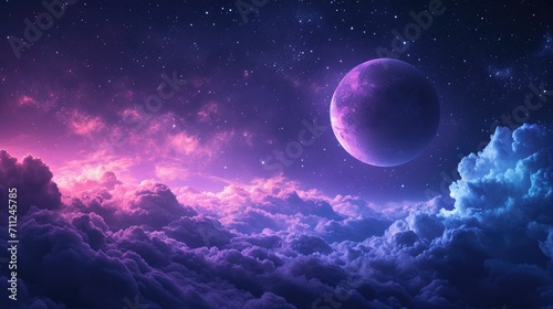 Dreamlike image of a purple orb floating in a star-filled night sky  magical and serene atmosphere