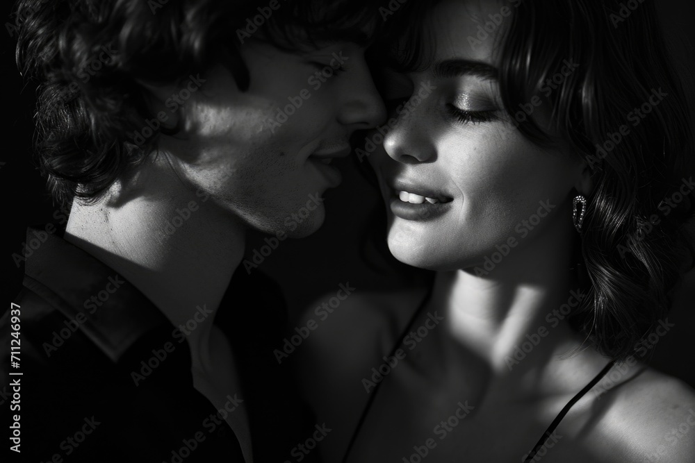 Black and white photo of a man and a woman in love