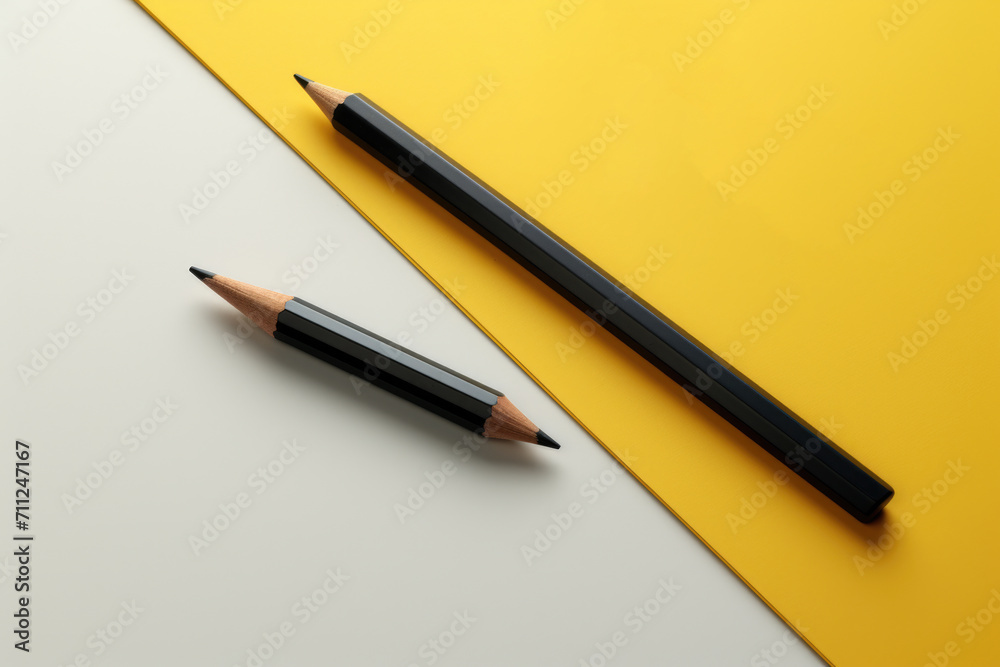 Pair of Black Pencils on Yellow and White Surface Pair of Black Pencils on Yellow and White Surface