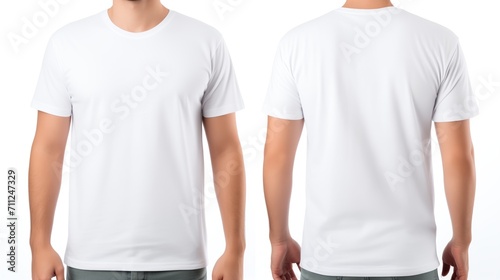 Man wearing a plain white t-shirt for mockup. front and back views