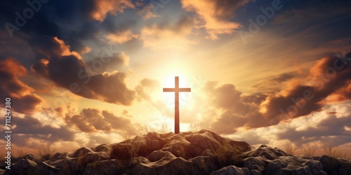 Leinwand Poster Picture of the holy cross symbolizing death and resurrection of Jesus Christ ove