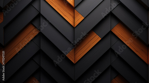 Close-up of a contemporary wall design with an intricate black and wooden texture pattern.