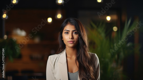 Wallpaper Mural A confident young professional woman stands poised in a contemporary office environment, exuding leadership. Torontodigital.ca