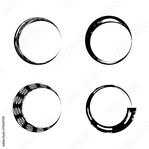 Set of grunge round frames. Trendy design with brush strokes. isolated on white background. Vector.