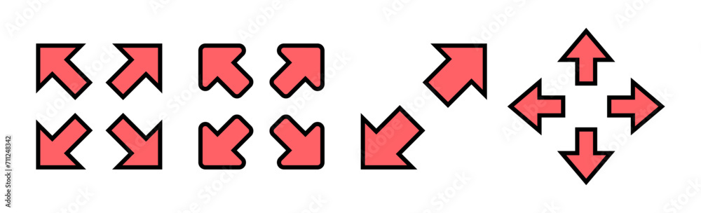 Fullscreen Icon set illustration. Expand to full screen sign and symbol. Arrows symbol Fullscreen Icon set illustration. Expand to full screen sign and symbol. Arrows symbol