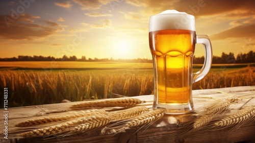 This visually appealing image portrays the tantalizing amber glow of a Farmhouse ale that seems to emit warmth, enticing any beer enthusiast with its inviting appearance.
