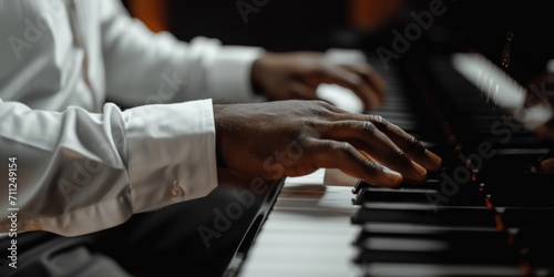 passionate African American musician playing the piano with soulful expression © StockWorld