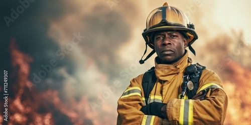 heroic African American firefighter ready for action to protect the community