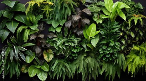 A beautifully arranged greenery wall with a diverse assortment of lush, vibrant plants, perfect for natural decor. photo