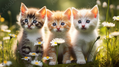 Three cute kittens in a summer meadow © red_orange_stock