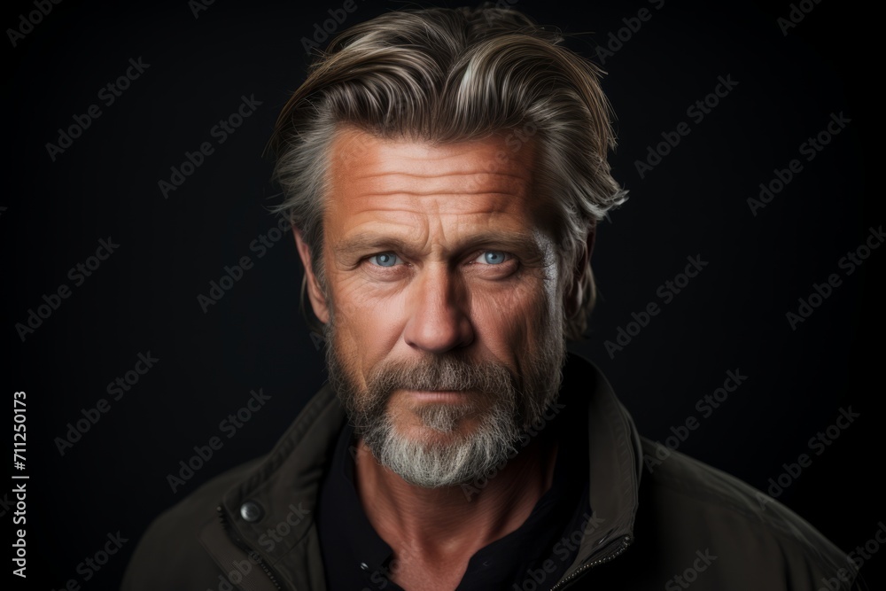 Portrait of a handsome mature man with gray beard and mustache. Studio shot.
