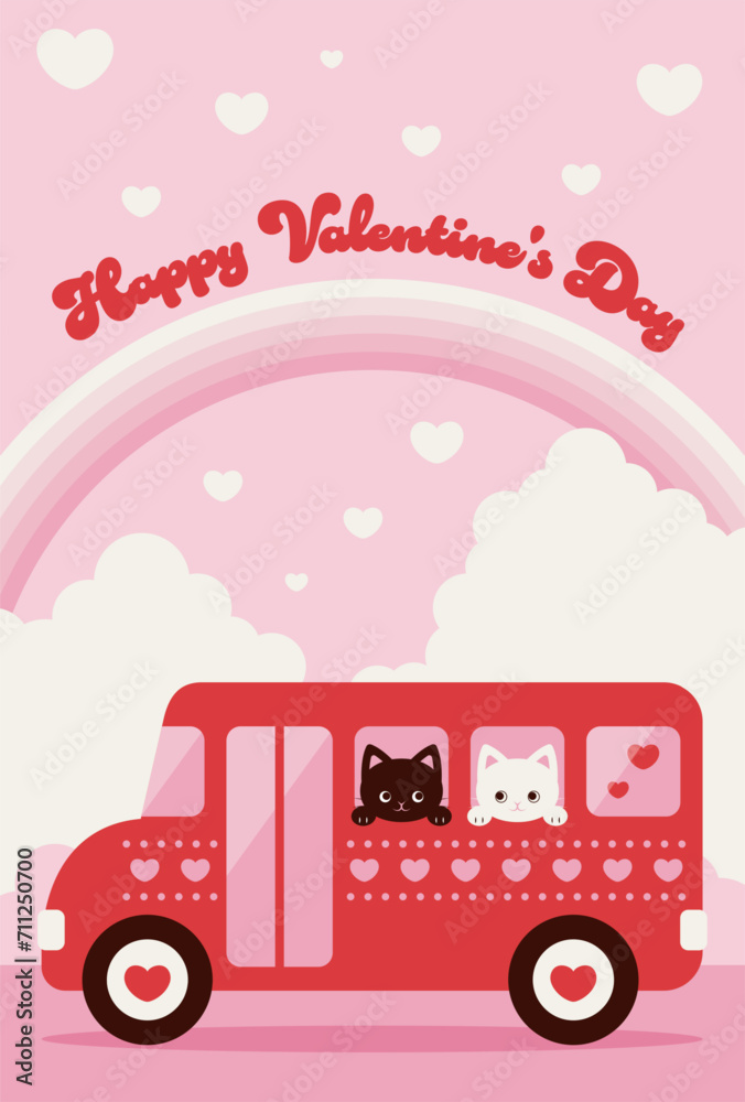 Φωτογραφία valentine or wedding vector background with cats on a city bus with hearts for banners, cards, flyers, social media wallpapers, etc