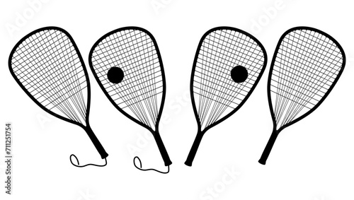 Racquetball bat, black isolated silhouette