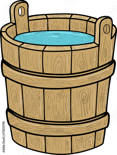illustration of wooden bucket cartoon isolated