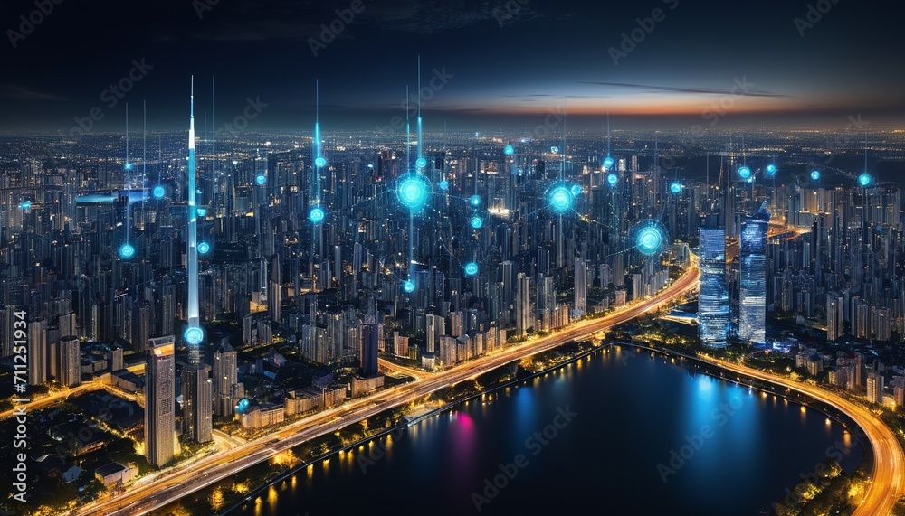 Modern City with Wireless Network Connection Concept