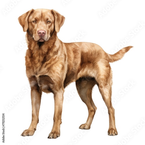 Chesapeake dog breed watercolor illustration. Cute pet drawing isolated on white background.