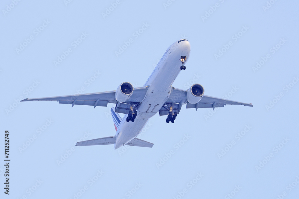 Plane flying to destination, Montreal, Canada Plane flying to destination, Montreal, Canada