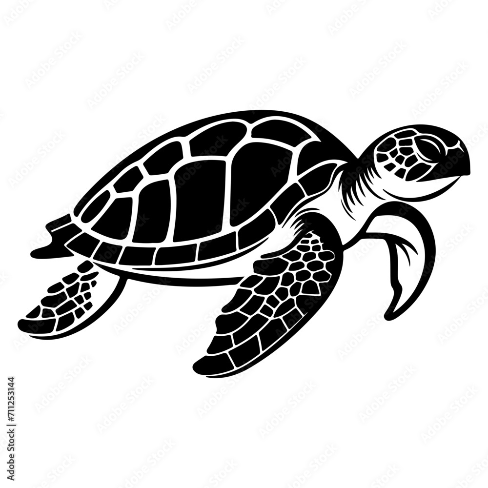 Obraz premium Sea turtle black silhouette logo svg vector, Sea turtle icon illustration.