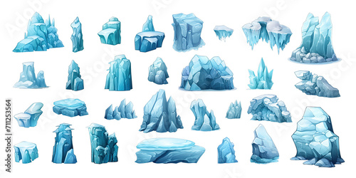Set of ice floe on transparent background. Cartoon illustration. photo