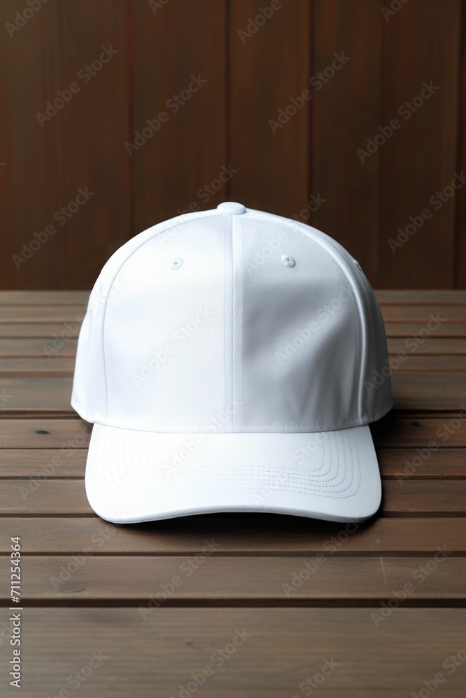 a mockup white hat on a wooden table a mockup white hat on a wooden table