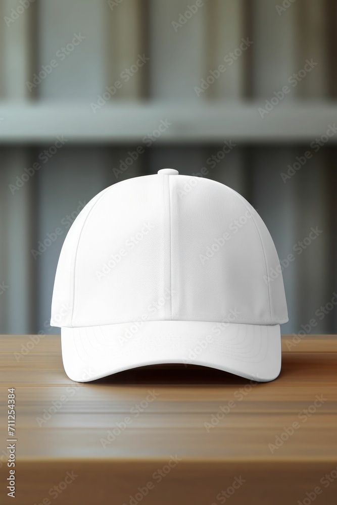 a mockup white baseball cap on a wooden table a mockup white baseball cap on a wooden table