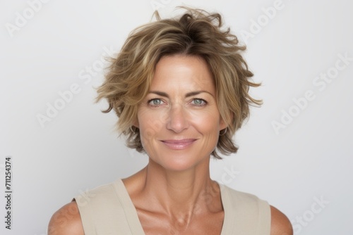 Portrait of a beautiful middle-aged woman with short blond hair