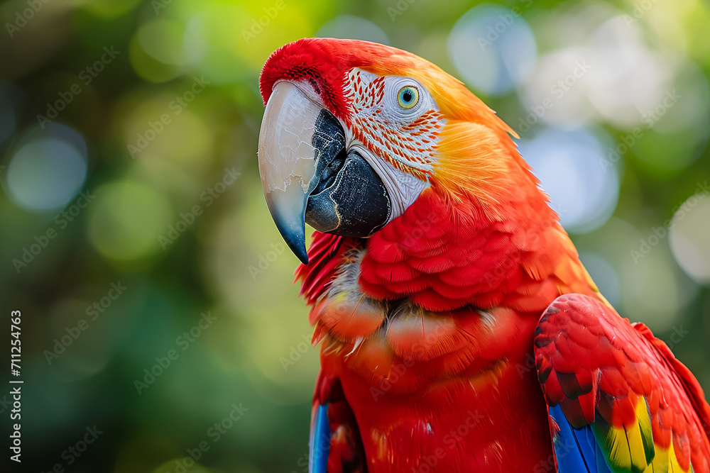 Close up of scarlet macaw parrot 